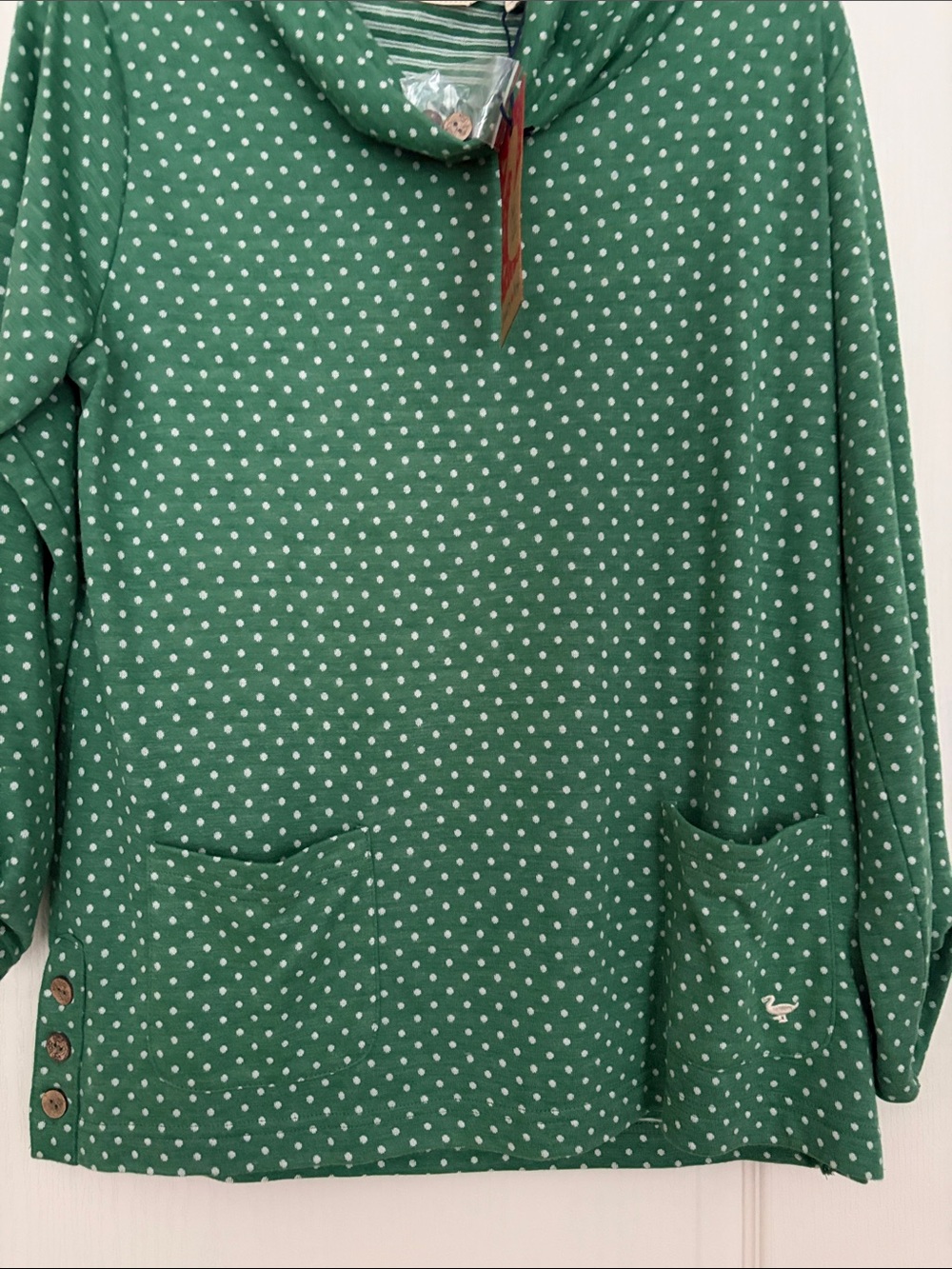 NWT Country Rose Green Polka Dot Cowl Neck Top - Picture 3 of 8